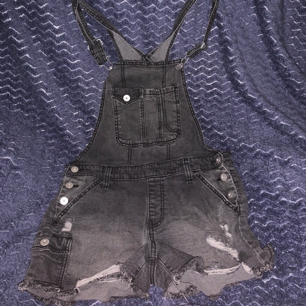 Denim overall shorts